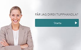 Sk&auml;rmklipp fr&aring;n v&auml;gledningen. En glad ung kvinna st&aring;r med armarna i kors. Bredvid st&aring;r texten &quot;F&aring;r jag direktupphandla?&quot; och en knapp under med texten &quot;Starta&quot;