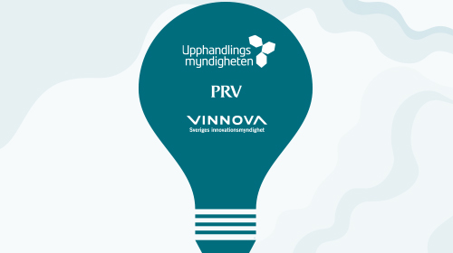 Illustrerad luftballong med loggor för Upphandlingsmyndigheten, Patent- och registreringsverket samt Vinnova