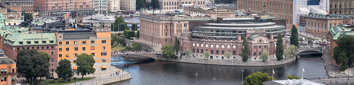 Regeringskvarteren i Stockholm sett uppifrån.